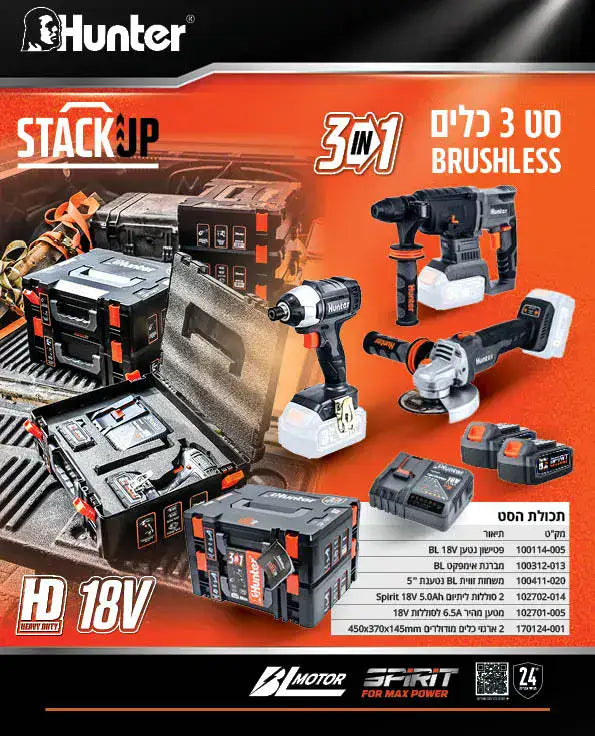 סט 18V מודולרי 3 ב-1 HUNTER 102705-005
