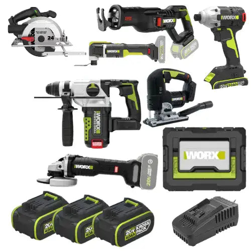 סט 7 כלים שלוש סוללות 4Ah ומטען בארגז/תיק WORX MTB376