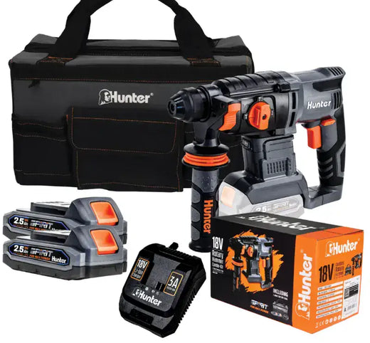 פטישון נטען 18 מ"מ 18V-סוללה 2X2.5Ah מטען 3A תיק Hunter 100112-007