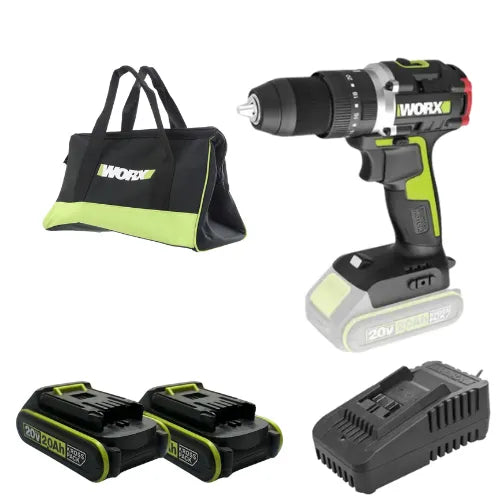 מקדחה 20V שתי סוללות 2AH ומטען WORX WU369.9