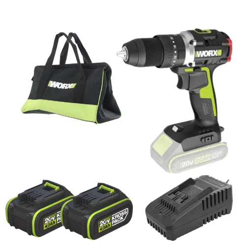 מקדחה 20V שתי סוללות 4AH ומטען WORX WU369