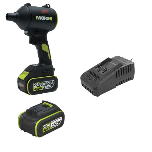 מפוח עוצמתי 20V שתי סוללות 4AH מטען WORX WU0939