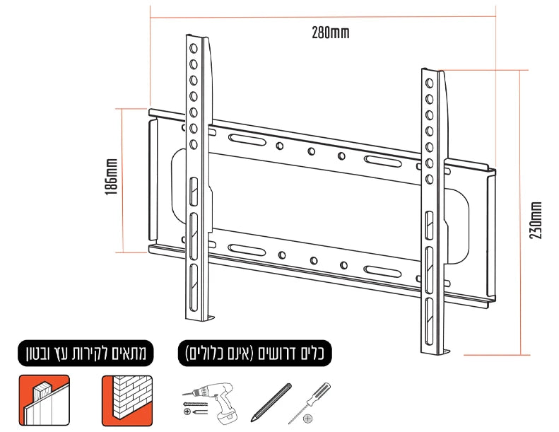 מתקן קיר קבוע לתליית מסכים עד 14-42 אינץ SMITH - מבט נוסף 3