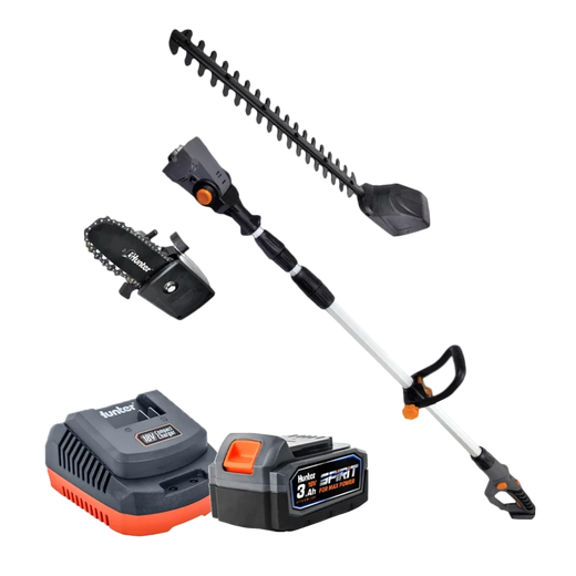 סט גוזם גדר חי ומסור שרשרת ''8 טלסקופי 18v - סוללה 3Ah+מטען Hunter 102901-002