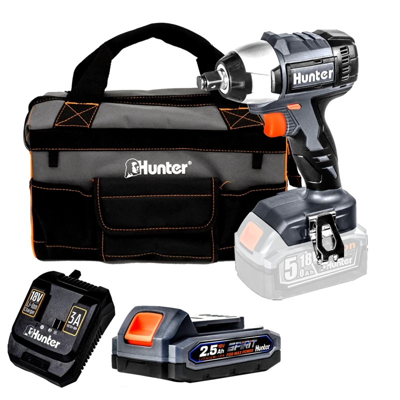 מפתח אימפקט נטען Brushless 18V - סוללה 2.5Ah מטען 3A תיק בד ייעודי Hunter