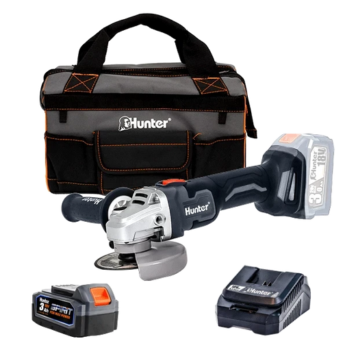 משחזת זווית נטענת "18V Brushless 5 - סוללה 3Ah מטען 3Ah Hunter 100411-014