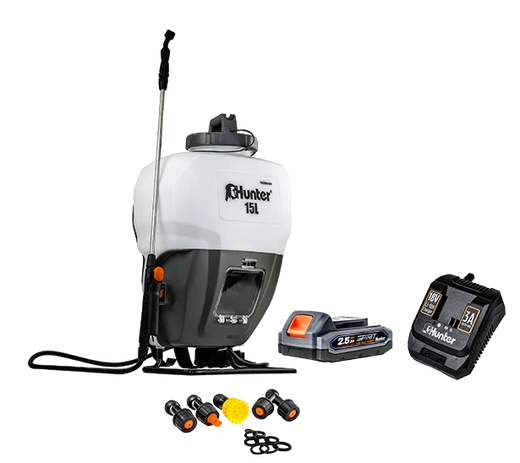 מרסס גב נטען 15 ליטר 18V - סוללה 2.5 Ah מטען 3A Hunter 102906-005