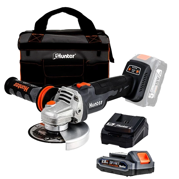 משחזת זווית נטענת "18V Brushless 5+סוללה 2.5Ah+מטען 3A+תיק Hunter