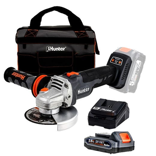 משחזת זווית נטענת "18V Brushless 5+סוללה 2.5Ah+מטען 3A+תיק Hunter 100411-023