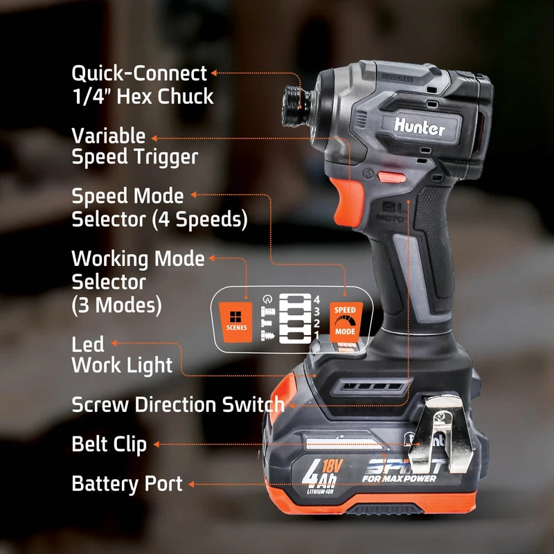 אימפקט ברשלס קומפקטית 18V Hunter + שתי סוללות 1.5 Ah + מטען - מבט נוסף 3