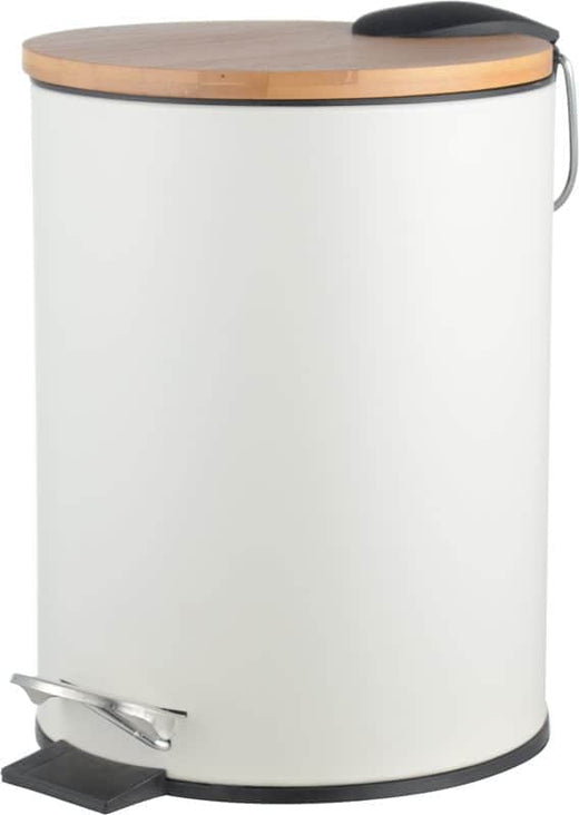 פח אשפה עגול עם דוושה ומכסה במבוק 3 ל לבן Aquila 550820