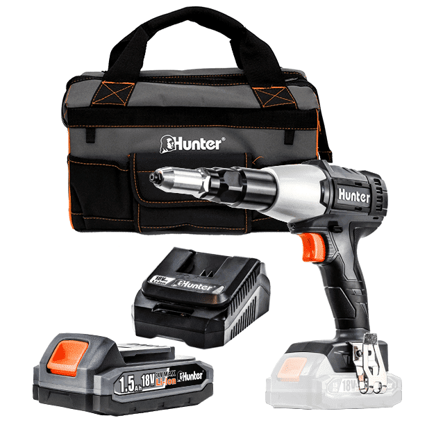 אקדח ניטים נטען Brushless 18V - סוללה 1.5Ah מטען 3A תיק Hunter