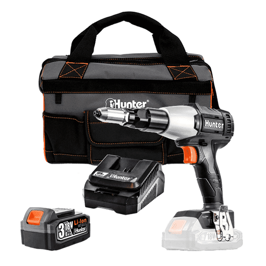 אקדח ניטים נטען Brushless 18V - סוללה 3Ah מטען 3A תיק Hunter 102704-003