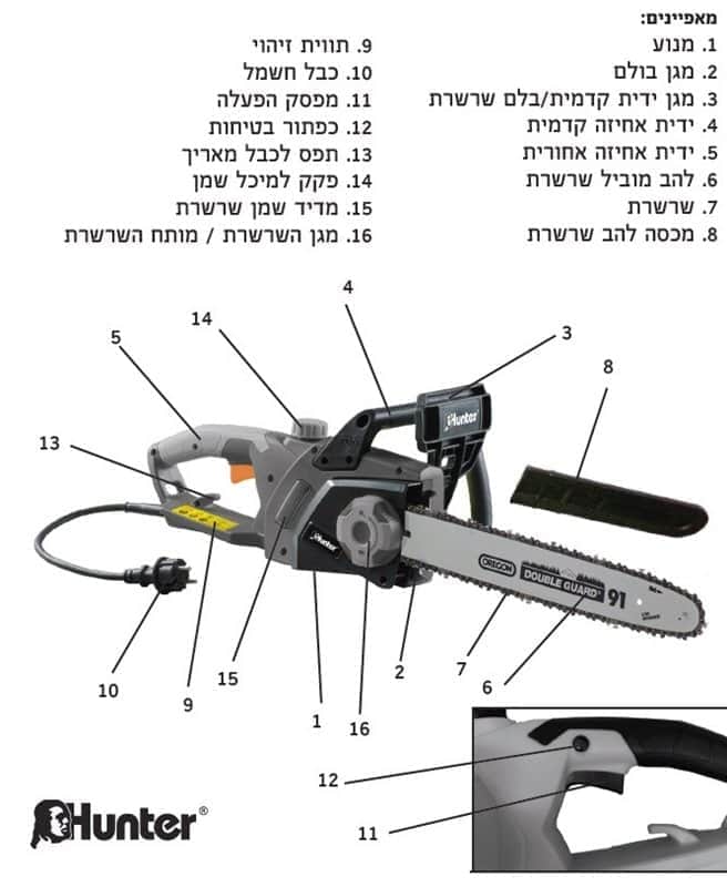 משור שרשרת חשמלי 16" 103001-001 HUNTER - מבט נוסף 7