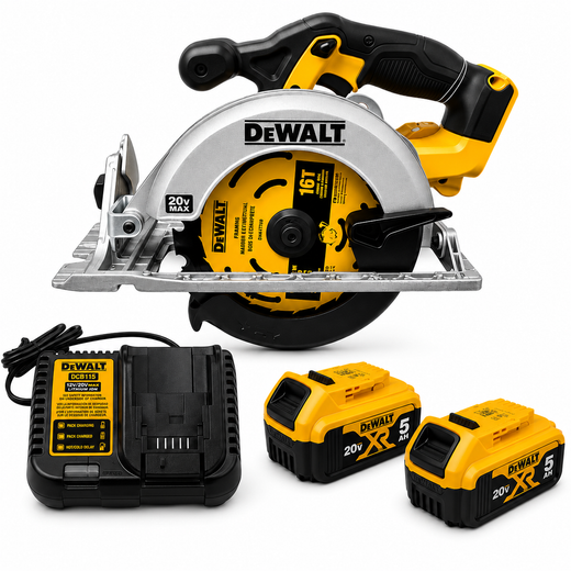 מסור עגול 20V שתי סוללות 5AH ומטען DCS391 DeWalt DCS391-2-5