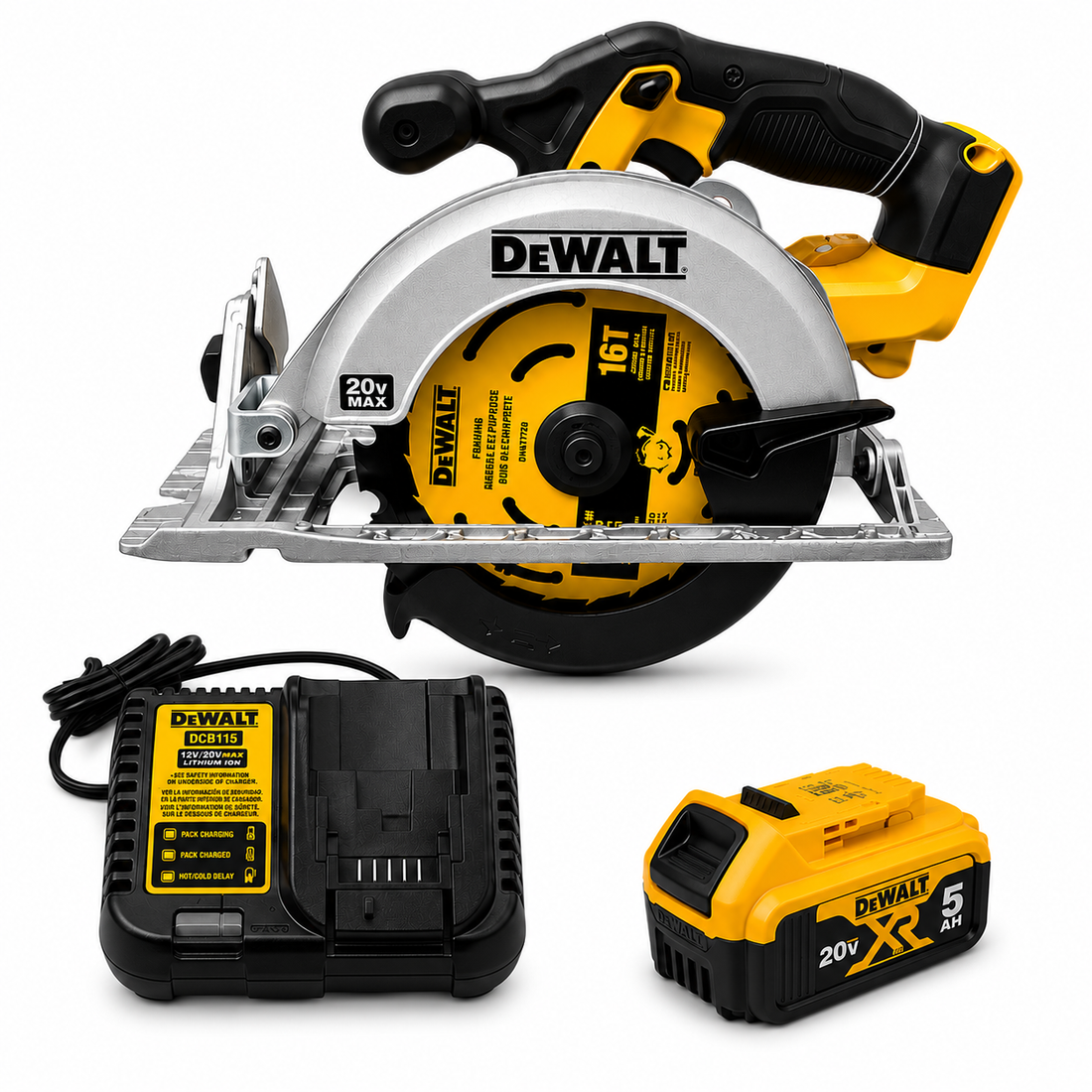 מסור עגול 20V סוללה 5AH ומטען DeWALT DCS391