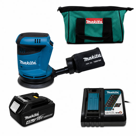מלטשת אקצנטרית 5" 18V סוללה 4AH ומטען XOB01 makita XOB01-1-4