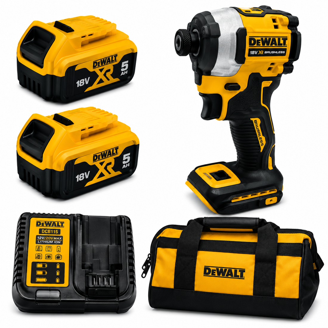 אימפקט 20V שתי סוללות 5AH ומטען DeWALT DCF850