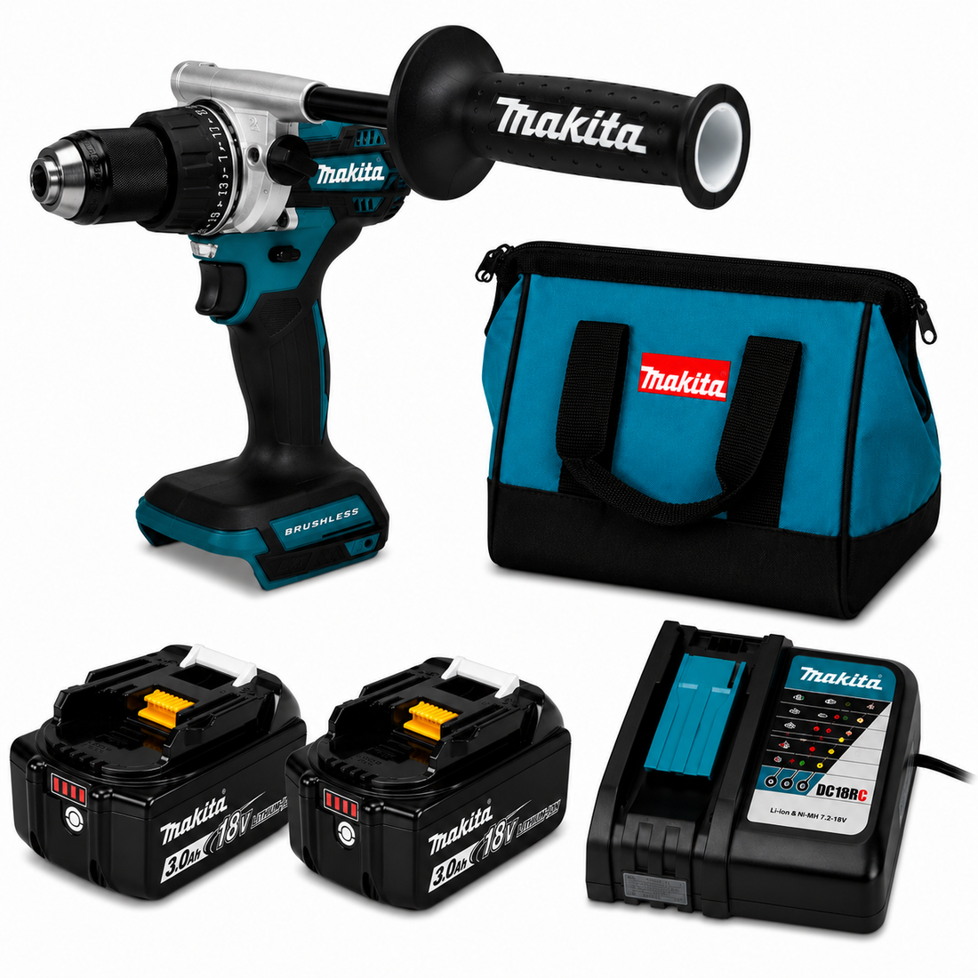 מקדחה 18V שתי סוללות 3AH ומטען Makita XPH14Z