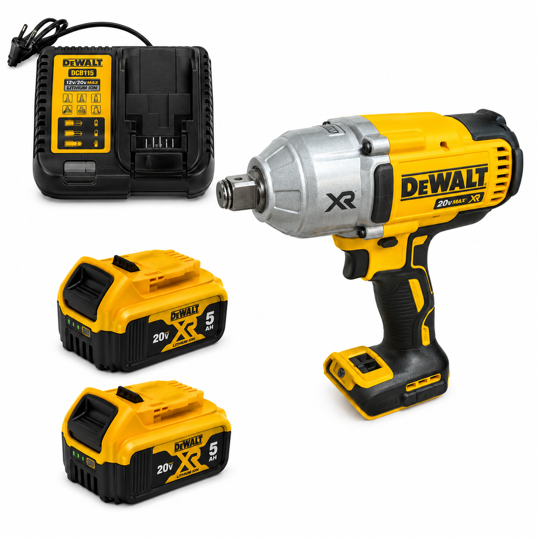 מפתח רטיטה 20V שתי סוללות 5AH ומטען DeWALT DCF897
