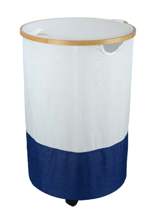 סל כביסה מתקפל עם גלגלים 100 ל' עגול לבן/כחול SPACE Aquila 550400
