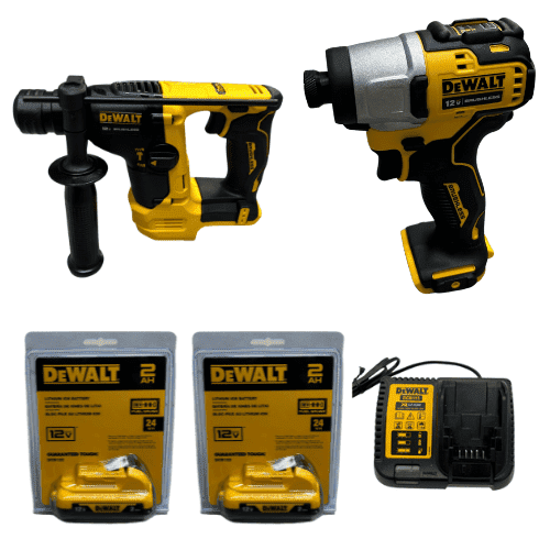 סט פטישון ואימפקט שתי סוללות 5Ah ומטען DeWALT 12V
