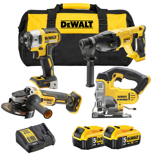 סט 4 כלים 18V שתי סוללות 5AH ומטען DeWalt MTB405
