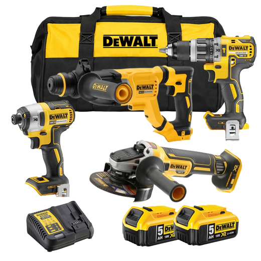 סט 4 כלים 18V שתי סוללות 5AH ומטען DeWalt MTB408