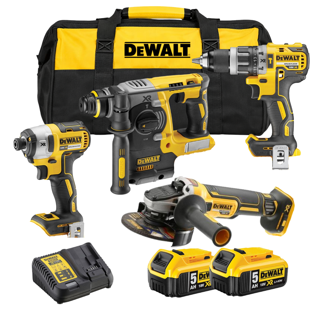 סט 4 כלים 18V שתי סוללות 5AH ומטען DeWALT