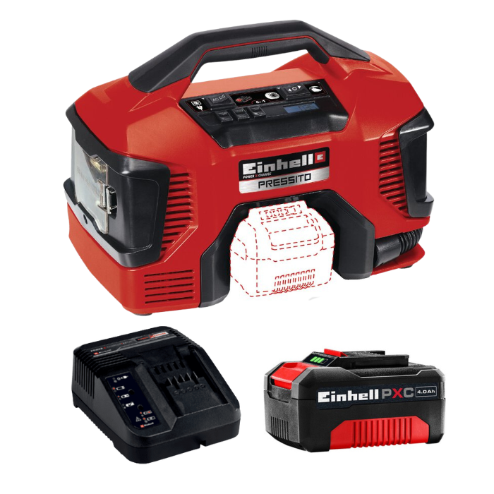 קומפרסור היברידי 18V סוללה 4AH ומטען Einhell 4020460