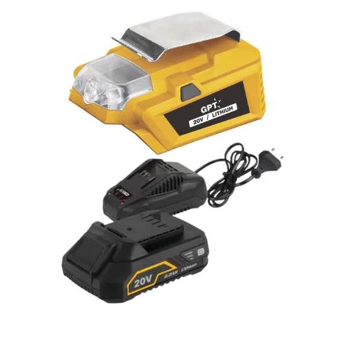 פנס 20V סוללה 2Ah ומטען GPT TOT024