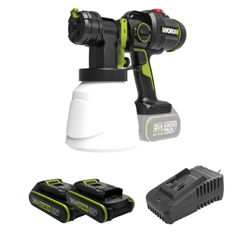 אקדח ריסוס צבע 20V שתי סוללות 2AH ומטען WU056.9 WORX WU056.9-2-2
