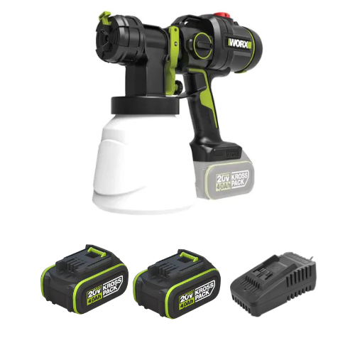 אקדח ריסוס צבע 20V שתי סוללות 4AH ומטען WORX WU0569