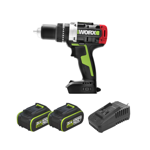 מקדחה 20V שתי סוללות 4AH ומטען WORX WU377