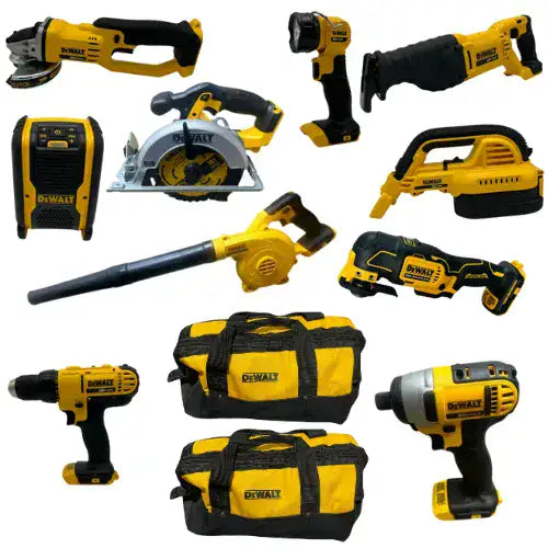 סט 10 כלים דיוולט| 2 סוללות 2Ah מטען ו2 תיקים DeWalt dck1020d2