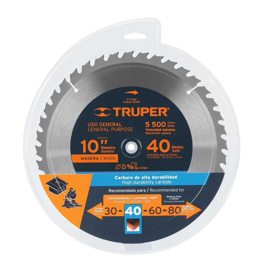 להב למשור עגול 254 מ"מ (10") 40 שיניים TRUPER PRETUL
