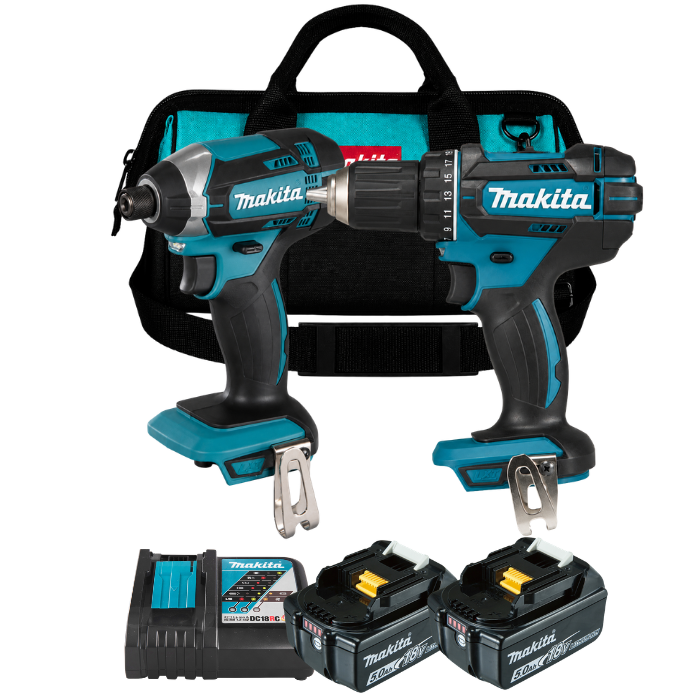 סט מברגות 18V שתי סוללות ומטען מהיר בתיק Makita